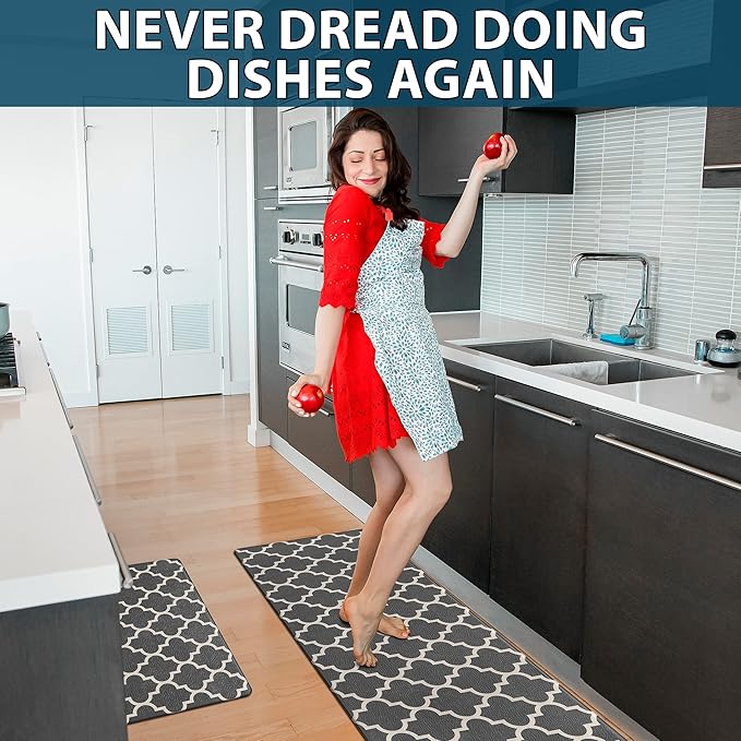 ComfiLife Kitchen Mats for Floor (2 PCs) – Cushioned Anti Fatigue Kitchen Rug for Comfortable Standing – Waterproof, Easy Clean, Non-Slip, Thick Kitchen Mat Set for Home, Office, Sink, Laundry (Gray)