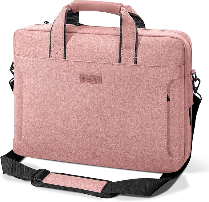 Laptop Shoulder Bag, 13-14-15-15.6-17.3 Inch Laptop/Tablet, Water-Repellent Fabric, Business for Men Women (17.3 inch, Pink)