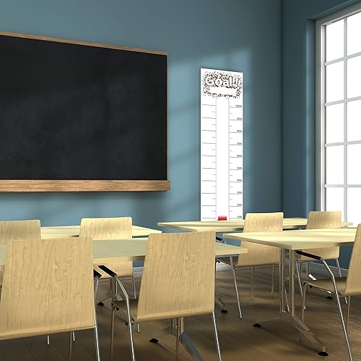 CLEVER CLEAN Goal Setting Fundrasing Thermometer - 48"x12" Dry Erase Self-Adhesive Goal Tracker - Poster Charts for Home, School and Office