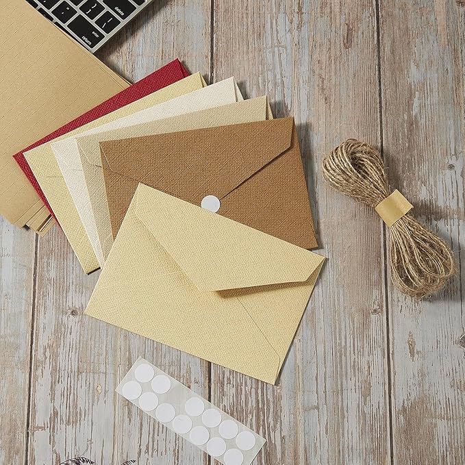Tuhangcc Stationery Writing Paper and Envelopes Set with Jute Rope 4 X 6 for Writing Letter, (20 Best Paper with 10 Heavyweight envelopes),by Better Gift Office Products (Ivory White)