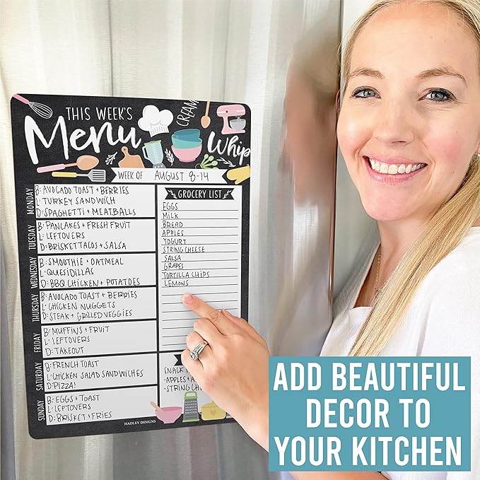 Doodle Magnetic Weekly Meal Planner Dry Erase Board for Refrigerator - Magnetic Meal Planner for Refrigerator Dry Erase, Weekly Dinner Menu Board for Kitchen Conversion Chart Magnet, Grocery List…