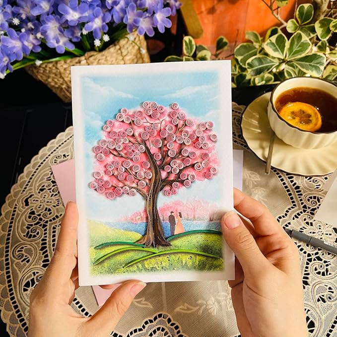 KingKraft Anniversary Card for Wife, Cherry Blossom Quilling Card, Love Card, Valentines Day Card, Birthday Card for Wife Her, Thinking of You Card, 30th 40th 50th 60th Happy Anniversary Card