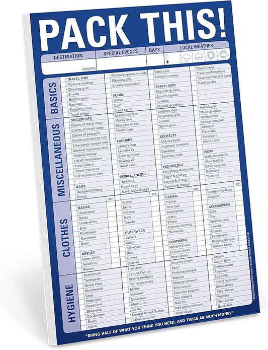 Knock Knock Pack This! Pad Packing List Notepad, 6 x 9-inches