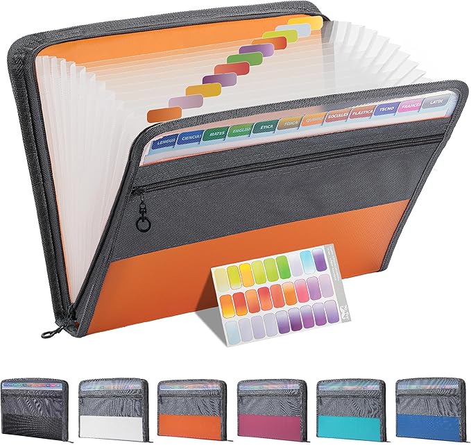 Mr. Pen- Accordion File Organizer, 13 Pockets, Orange, Letter A4 Paper Document Accordion Folder, Expanding File Folder with Sticky Labels, Accordion File Folder Document Organizer