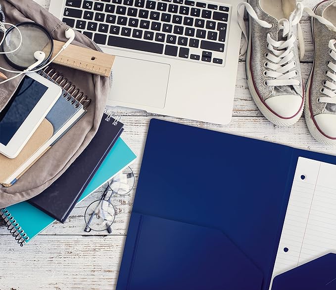 Better Office Products Heavyweight Plastic 2 Pocket Portfolio Folder, Letter Size Poly Folders 24 Pack (Blue)