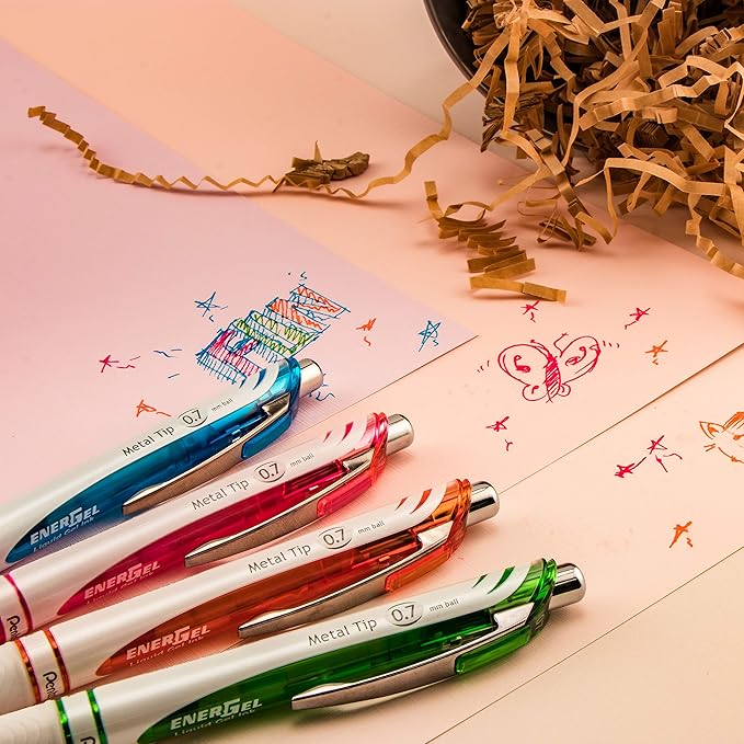 Pentel Pink BCA EnerGel Pearl Deluxe RTX Liquid Gel Pen, (0.5mm), Fine Line, Needle Tip (BLN75WBP2PA)