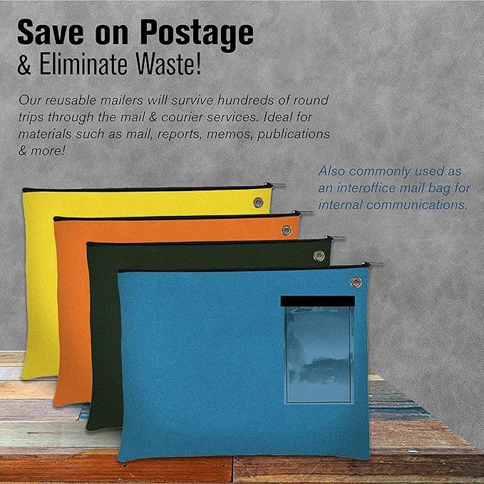 BankSupplies Canvas Interoffice Mailer, 14 oz. - 14W x 11H - Forest Green - Transit Bag - Large Zipper Bag with Grommet - Use with Padlock or Zip Tie for Security - Interoffice Mail Bag