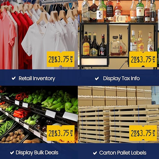 Perco 1 Line Yellow Labels - 32 Rolls, 4 Sleeves, 32,000 Blank Price and Date Gun Labels for Perco 1 Line Price and Date Guns - Made in USA