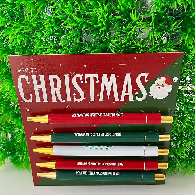 Jxueych Funny Pens 5-Count, Black Ink,Medium Nib 1.0mm, Funny Office Gifts for Coworkers, Personalized Pens Vibrant Funny Quotes Swear Word Daily Pen Set (J)