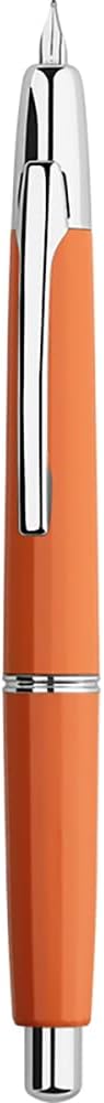 Majohn A2 Press Fountain Pen Extra Fine Nib with Box, Retractable Orange Resin Ink Pen with Converter Writing Pen Set (Silver Clip Version）