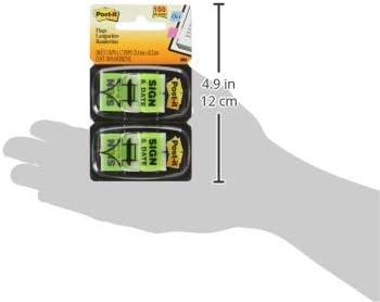 Post-it 680SD2 Sign and Date Message Flag, 1" x1-3/4, 100/PK, Green