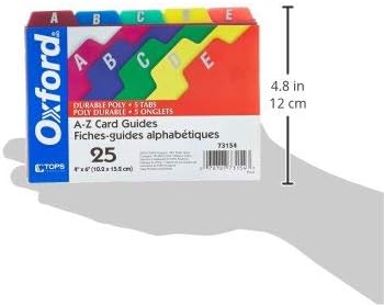 Oxford Poly Index Card Guides, Alphabetical, A-Z, Assorted Colors, 4" x 6" Size, 25 Guides per Set (73154)