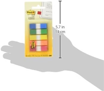 Post-it Flags in Portable Dispenser, 100 Flags/Pack, .47 in x 1.7 in, 20 Each of Red, Bright Orange, Yellow, Green, and Blue (683-5CF)