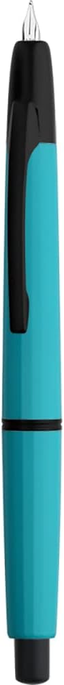 Majohn A2 Press Fountain Pen Extra Fine Nib with Box, Retractable Lake Blue Resin Ink Pen with Converter Writing Set (Black Clip Version）