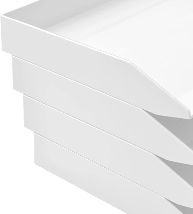 Acrimet Stackable Letter Tray 4 Tier Side Load, Plastic, Desktop File Organizer (White Color)