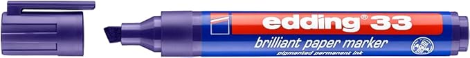 edding 33 brilliant paper marker - violet - 1 waterproof permanent marker - chisel nib 1-5 mm - vibrant colours - lightfast marking on paper, card, cardboard, plastic, metal and glass