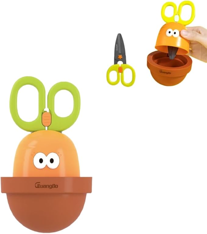 Dravilloy4.73" Carrot-Shaped Safety Scissors with Storage,Office ，Home Scissors for Arts and Crafts,Blunt tip Scissors for Kids. Craft Plastic Scissors for Preschool Supplies and Scrapbooking Supplies