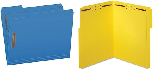 Pendaflex Fastener Folders, 2 Fasteners, Letter Size, Blue and Yellow, 50 per Box
