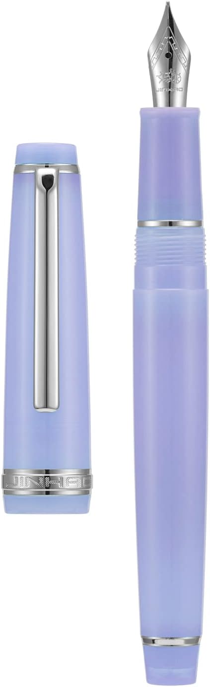 Jinhao 82 Acrylic Fountain Pen, Iridium Medium Nib with Ink Converter, Transparent Purple Classic Design Smooth Writing Pen (Silver Trim)