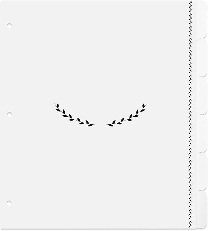 Jot & Mark Recipe Binder Tab Dividers with Blank Labels | 6 Customizable Organizer Dividers for 8.5" x 11" 3-Ring Binders (Black & White)