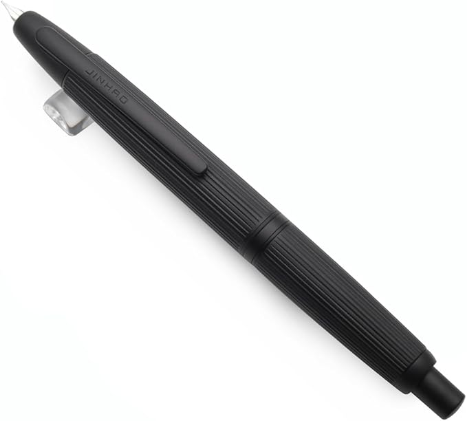JINHAO 10 Press Fountain Pen, Retractable Metal Pen with Ink Converter (F Nib 0.5mm, Striated Black)