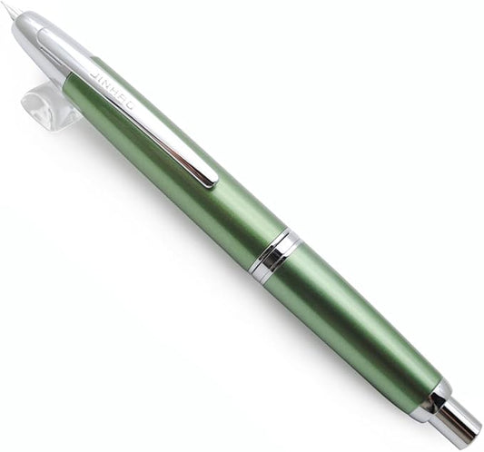 JINHAO 10 Press Fountain Pen, Retractable Metal Pen with Ink Converter (F Nib 0.5mm, Light Pine Green)