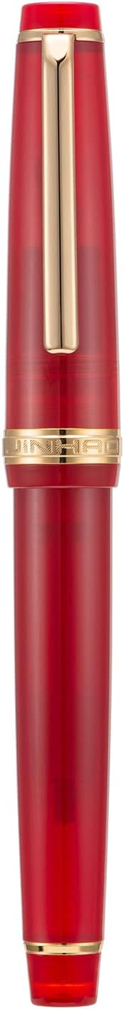 Jinhao 82 Acrylic Fountain Pen, Iridium Medium Nib with Ink Converter, Transparent Red Classic Design Smooth Writing Pen (Gold Trim)