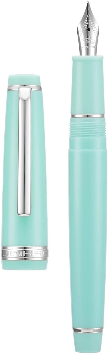 Jinhao 82 Light Green Acrylic Fountain Pen, Iridium Fine Nib Classic Design Smooth Writing Pen with Ink Converter (Silver Trim)