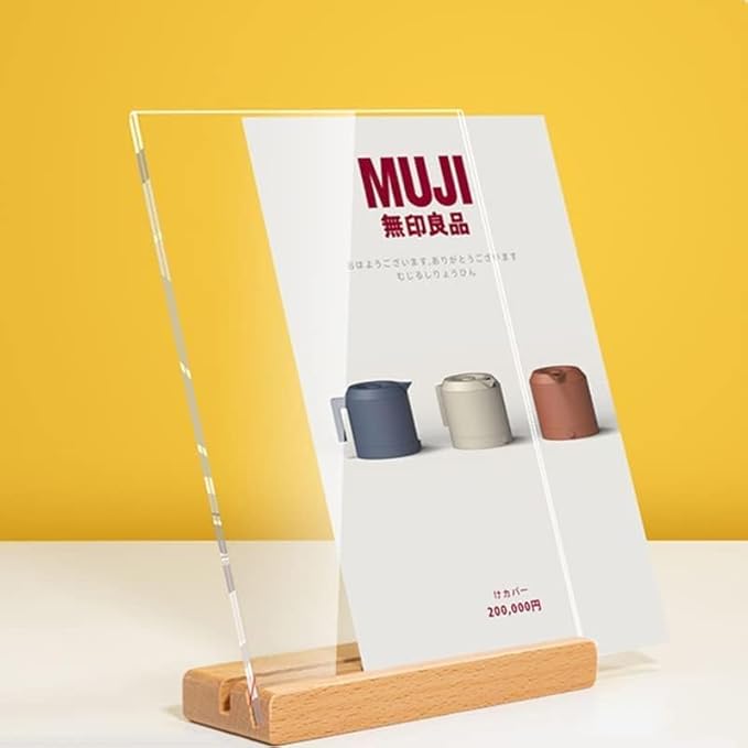 Acrylic Sign Holder A4/A5/A6 Menu Displays Double Sided, Wood Base Table Top Sign Stand (Vertical A6 105×148mm/4.13×5.83 inches)