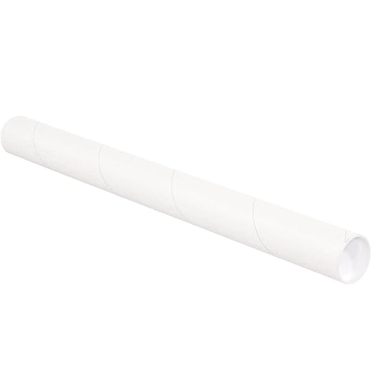 BOX USA BP2515W Mailing Tubes with Caps, 2-1/2" x 15", White (Pack of 34)