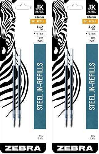 Zebra Pen G-Series Stainless Steel Gel Ink Pen JK-Refill, Medium Point, 0.7mm, Black Ink, 4-Pack