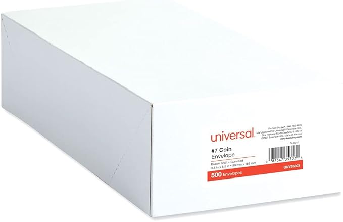 Universal UNV35303 Round Flap 3.5 in. x 6.5 in. Kraft Coin Envelopes - Light Brown (500/Box)