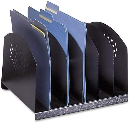 Safco Products 3155BL Steel Desk Organizer Rack with 6 Vertical Sections, Black