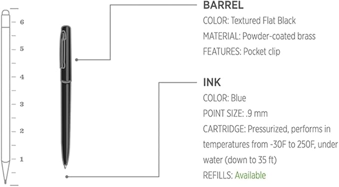 Rite in the Rain Weatherproof Black Metal Clicker Pen - Black Ink (No. 97)