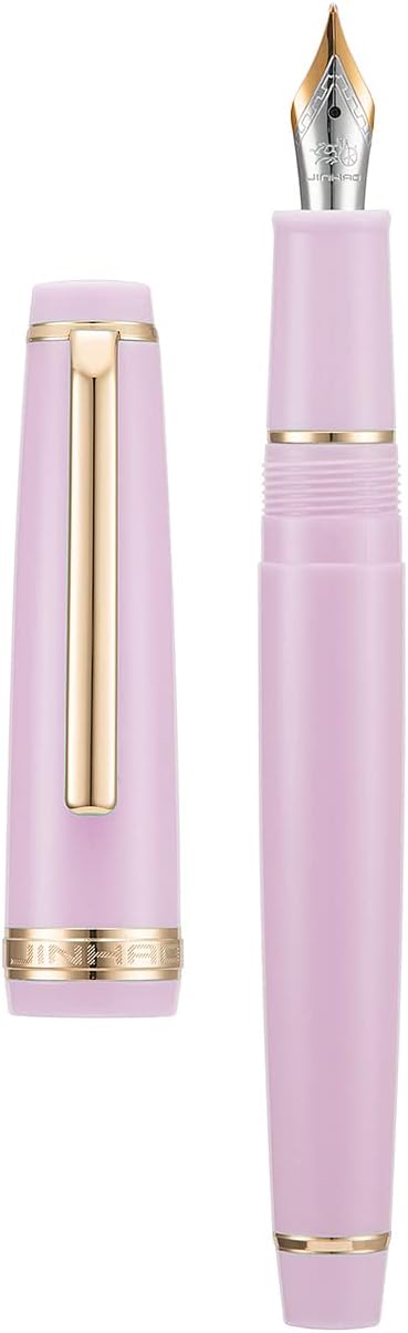 Jinhao 82 Pink Acrylic Fountain Pen, Iridium Medium Nib Classic Design Smooth Writing Pen with Ink Converter (Gold Trim)