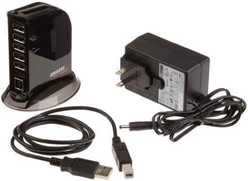 Amazon Basics 7 Port USB 2.0 Hub Tower with 5V/4A Power Adapter, Black