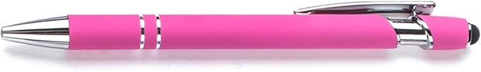 Ballpoint Pens with Stylus Tips，12 Pcs Pink Retractable Metal Stylus Pen for Touch Screens, 1.0 mm Black Ink