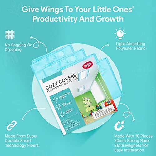 Fluorescent Light Covers for Ceiling Lights - Flicker & Glare Reducing Filters for Ceiling Lights - Overhead Light Covers - Light Covers for Classroom and Office - 48" x 24", Blue (8 Pack)