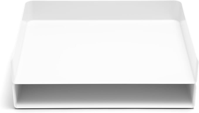 Poppin Stackable Landscape Letter Tray - Modular Lacquer Desk Trays for Office Organization, Color-Coordinated Office Supplies for Desk, Paper Trays (White, Landscape Letter)