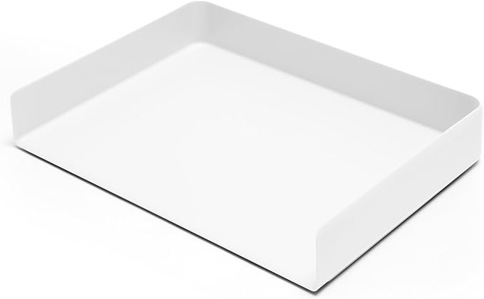 Poppin Stackable Landscape Letter Tray - Modular Lacquer Desk Trays for Office Organization, Color-Coordinated Office Supplies for Desk, Paper Trays (White, Landscape Letter)