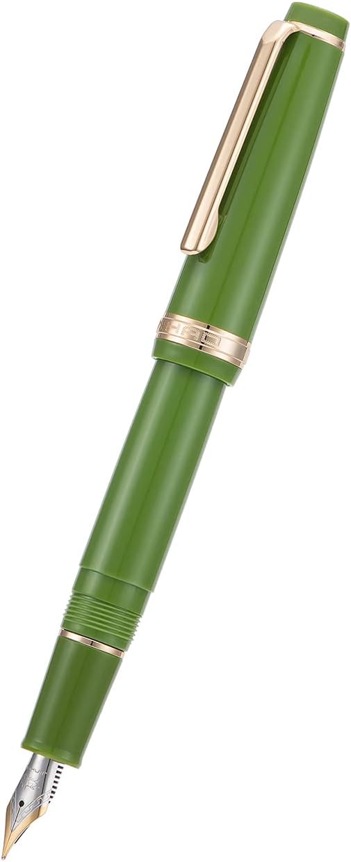 Jinhao 82 Avocado Green Acrylic Fountain Pen, Iridium Extra Fine Nib Classic Design Smooth Writing Pen with Ink Converter (Gold Trim)