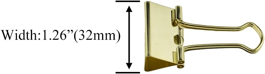 HAHIYO Binder Clips Paper Clamps Spring Steel Sturdy Medium 1.26 inches Width 0.39 Inch Capacity No Sharp Edges Heavy Duty Tight Grip Reusable Gold Metal Bright Finish for Home Office School 13 Pack