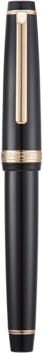 Jinhao 82 Black Acrylic Fountain Pen, Iridium Bent Nib Classic Design Smooth Writing Pen with Ink Converter (Gold Trim)