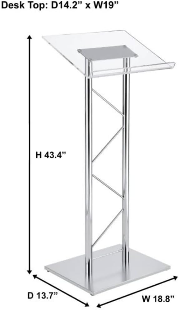 Kingdom KML9CHROME Modern & Stylish Acrylic and Chrome Podium (43.4" Height)