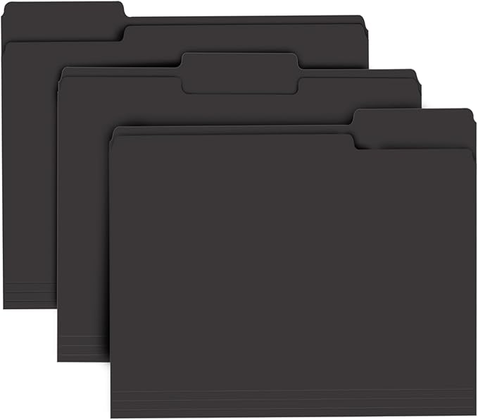 File Folder, RAZCC 150 Pack 1/3 Cut Tab File Folders Letter Size, Black Folders for Dcouments, Folders with Tab Great for Organizing and Easy File Storage