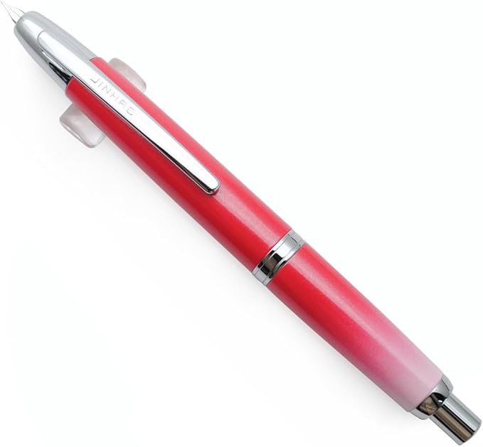 JINHAO 10 Press Fountain Pen, Retractable Metal Pen with Ink Converter (EF Nib 0.38mm, Gradient Rose Red)