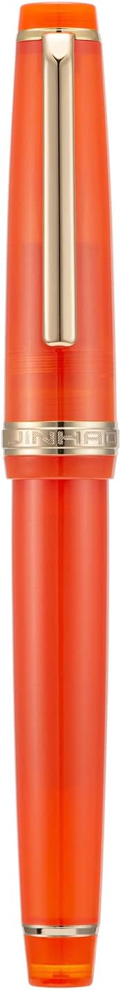 Jinhao 82 Acrylic Fountain Pen, Iridium Extra Fine Nib with Ink Converter, Transparent Light Red Classic Design Smooth Writing Pen (Gold Trim)