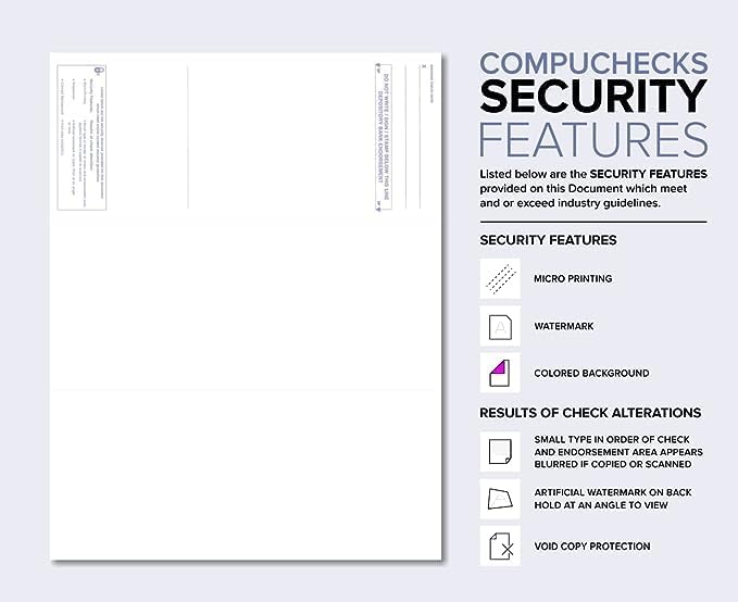 Compuchecks Check on Top Blank Check Paper - 2500 Pack, Quick-Books & Laser Printer Compatible - Security Business Checks with Voucher - 8.5" x 11" Green Marble