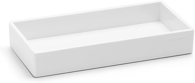 Poppin Stackable Small Accessory Tray - Modular Lacquer Desk Trays for Office Organization, Color-Coordinated Office Supplies for Desk (White, Small Accessory)