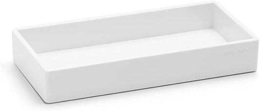 Poppin Stackable Small Accessory Tray - Modular Lacquer Desk Trays for Office Organization, Color-Coordinated Office Supplies for Desk (White, Small Accessory)